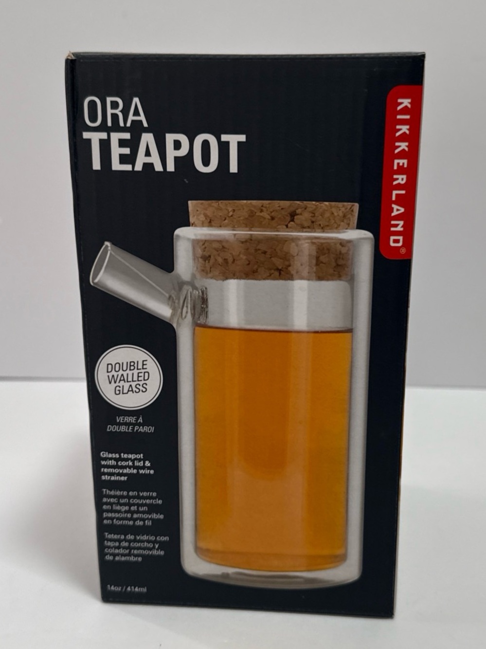 Kikkerland Clear Glass Teapot with Cork Lid Double glass wall NWT great gift